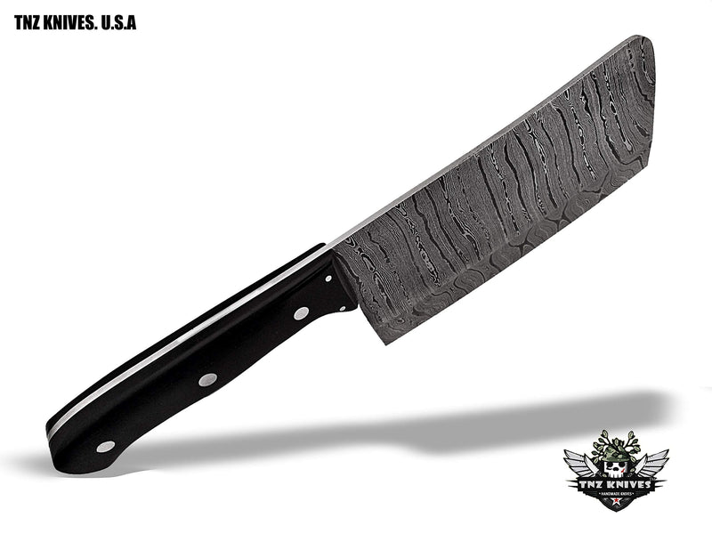 TNZ-583 USA Damascus Handmade 12" Kitchen Cleaver Chopper Knife With Buffalo Horn Handle