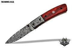 TNZ-472 USA Damascus Pocket Folding Knife, 8