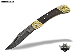 TNZ -520 USA Damascus Engraved Pocket Folding Knife, 7