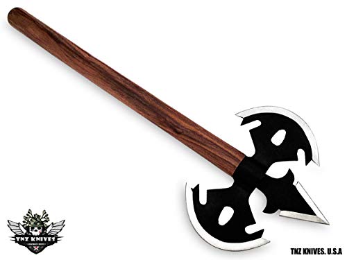 TNZ -65 Stainless Steel Handmade Viking Axe, 7" Blade Edge Each Side & Rose wood