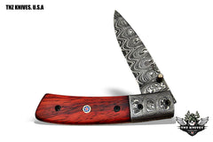TNZ-472 USA Damascus Pocket Folding Knife, 8