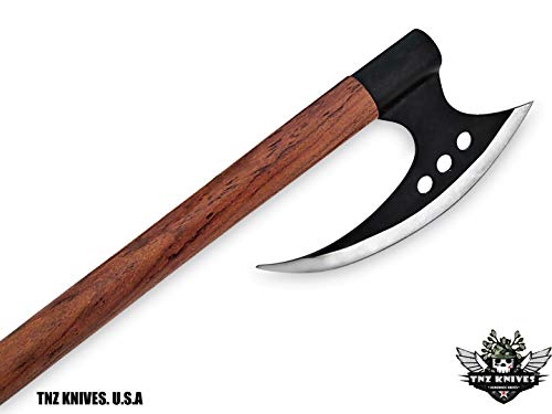TNZ-68 Stainless Steel Handmade Viking Axe,18" Length,7" Blade &Rose Wood Handle