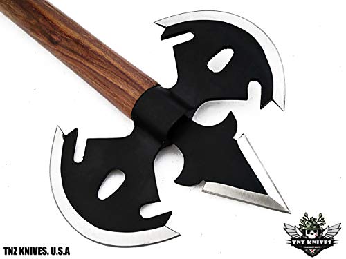 TNZ -65 Stainless Steel Handmade Viking Axe, 7" Blade Edge Each Side & Rose wood