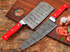 TNZ-640 Hand Forged Damascus Steel Chef Knife With Cleaver Knife, Damascus Steel Chopper, Damascus Steel Chef Set