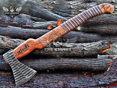 TNZ-626 Hand Forged High Carbon Steel Viking Axe With Leather Wrap On Wood Handle |  Skeggox | Scandinavian Axe | Gift For Men | Christmas Gift