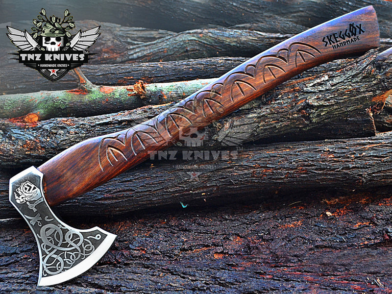 TNZ-627 Hand Forged High Carbon Steel Blade With Engraved Handle Viking Axe | Handmade Skeggox | Scandinavian Axe