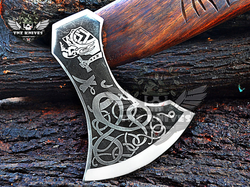 TNZ-627 Hand Forged High Carbon Steel Blade With Engraved Handle Viking Axe | Handmade Skeggox | Scandinavian Axe