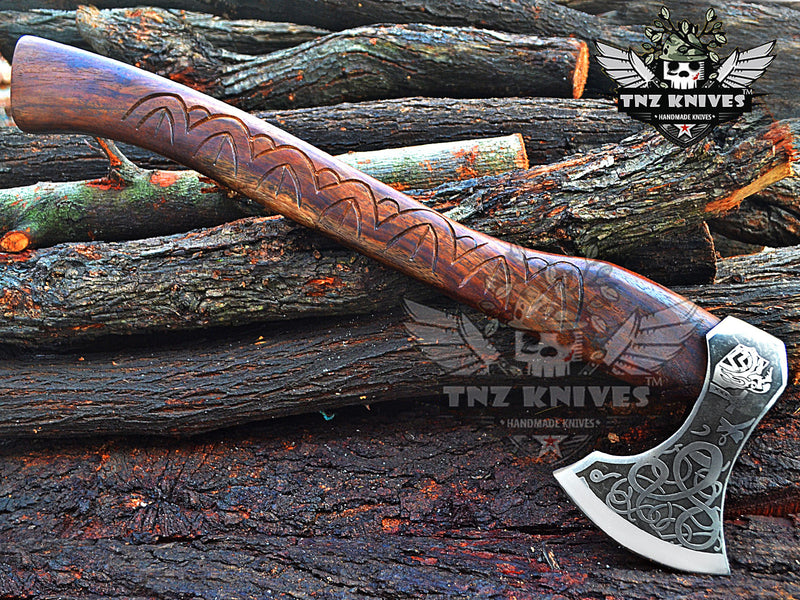 TNZ-627 Hand Forged High Carbon Steel Blade With Engraved Handle Viking Axe | Handmade Skeggox | Scandinavian Axe