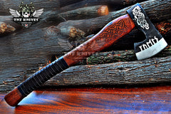 TNZ-629 Hand Forged Viking Axe With Leather Sheath | Viking battle axe | Dane axe | Bearded axe