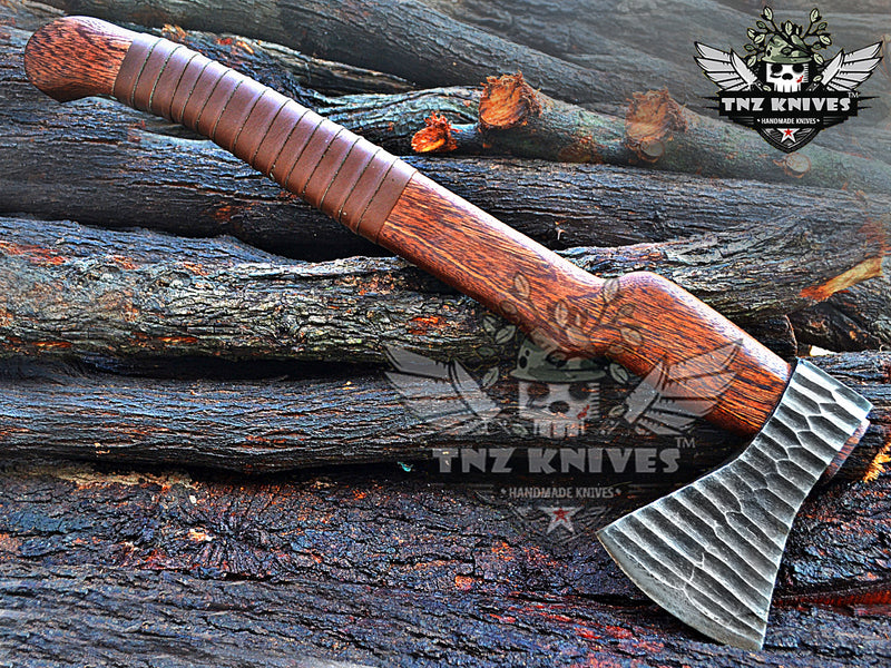 TNZ-626 Hand Forged High Carbon Steel Viking Axe With Leather Wrap On Wood Handle |  Skeggox | Scandinavian Axe | Gift For Men | Christmas Gift