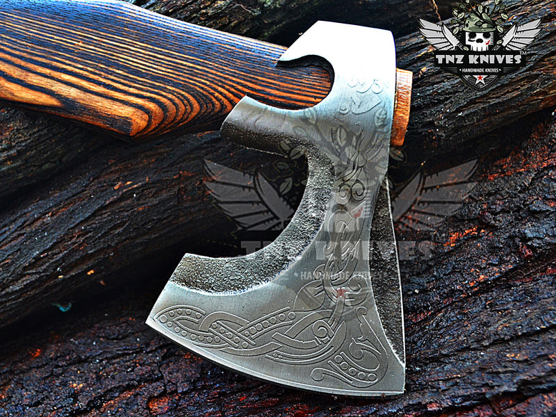 TNZ-624 Handmade High Carbon Steel Head Viking Axe | Ash Wood Handle With Leather Wrap |  Scandinavian Axe | Gift For Men | Christmas Gift