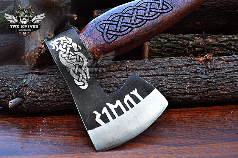 TNZ-629 Hand Forged Viking Axe With Leather Sheath | Viking battle axe | Dane axe | Bearded axe