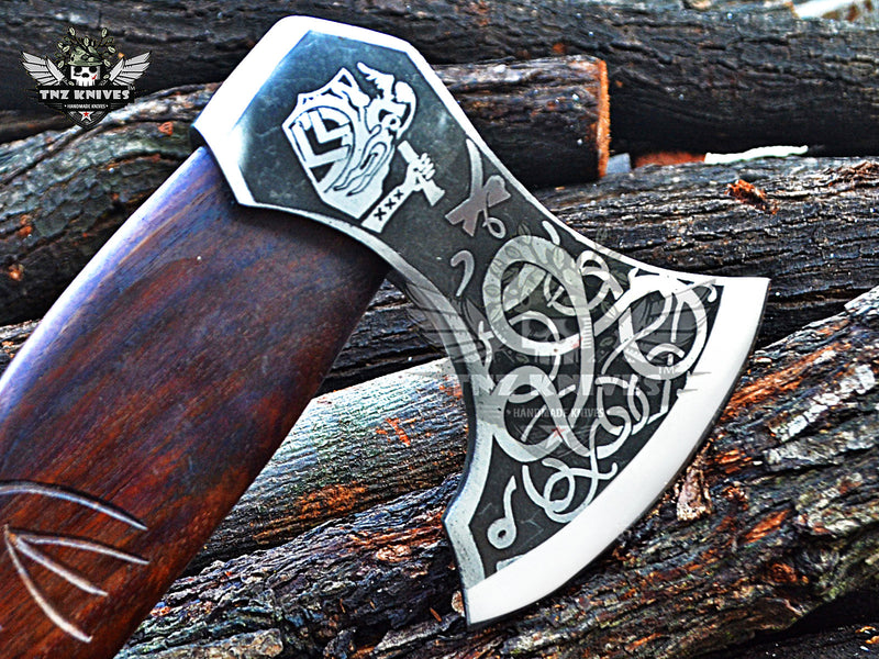 TNZ-627 Hand Forged High Carbon Steel Blade With Engraved Handle Viking Axe | Handmade Skeggox | Scandinavian Axe