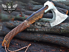 TNZ-624 Handmade High Carbon Steel Head Viking Axe | Ash Wood Handle With Leather Wrap |  Scandinavian Axe | Gift For Men | Christmas Gift