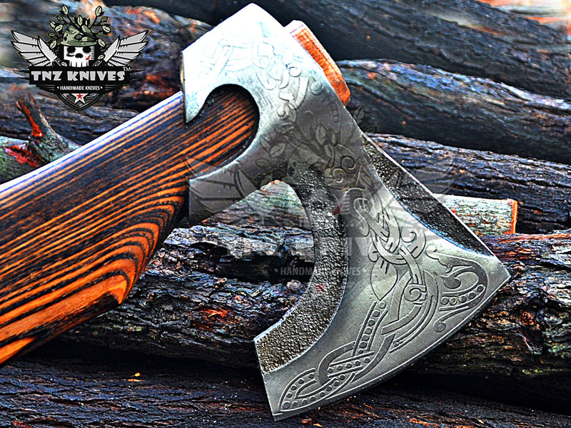 TNZ-624 Handmade High Carbon Steel Head Viking Axe | Ash Wood Handle With Leather Wrap |  Scandinavian Axe | Gift For Men | Christmas Gift