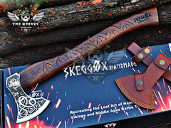 TNZ-627 Hand Forged High Carbon Steel Blade With Engraved Handle Viking Axe | Handmade Skeggox | Scandinavian Axe