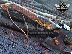 TNZ-624 Handmade High Carbon Steel Head Viking Axe | Ash Wood Handle With Leather Wrap |  Scandinavian Axe | Gift For Men | Christmas Gift