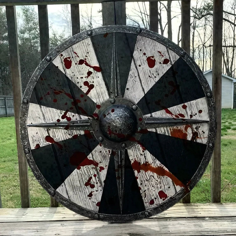 Blood died Design Viking Shield | Plywood With Stainless Steel Steel Wrapped With Boss