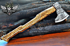 TNZ-621 Hand-Forged Helm Of Awe And Odin Symbol Viking Axe | Scandinavian Axe | Camping Axe