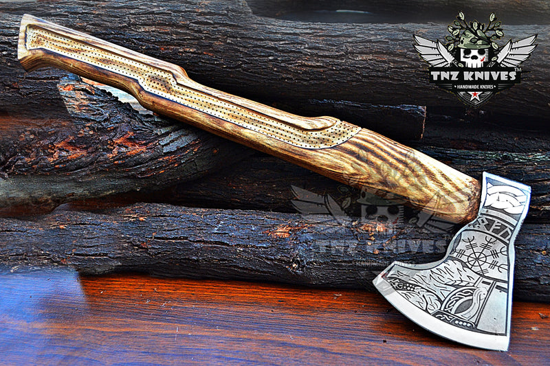 TNZ-621 Hand-Forged Helm Of Awe And Odin Symbol Viking Axe | Scandinavian Axe | Camping Axe