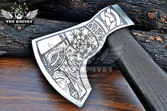 TNZ-622 Hand-Forged Helm Of Awe And Odin Symbol Viking Axe | Scandinavian Axe | Camping Axe