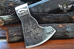 TNZ-622 Hand-Forged Helm Of Awe And Odin Symbol Viking Axe | Scandinavian Axe | Camping Axe