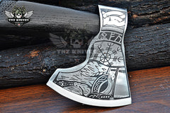 TNZ-622 Hand-Forged Helm Of Awe And Odin Symbol Viking Axe | Scandinavian Axe | Camping Axe