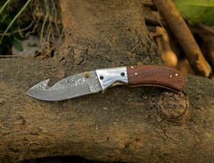 Custom Handmade Premium Folding Pocket Knife with Leather Sheath | Rosewood Handle & Damascus Steel Blade