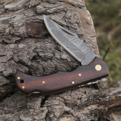 Handmade Damascus Steel EDC Survival Folding Pocket Knife | Rosewood Handle & Damascus Steel Blade Back Lock Folding Knife