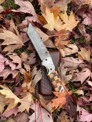 Premium Handmade Damascus Folding Knife | Raven Engraved Bolster with Olive and Rosewood Handle