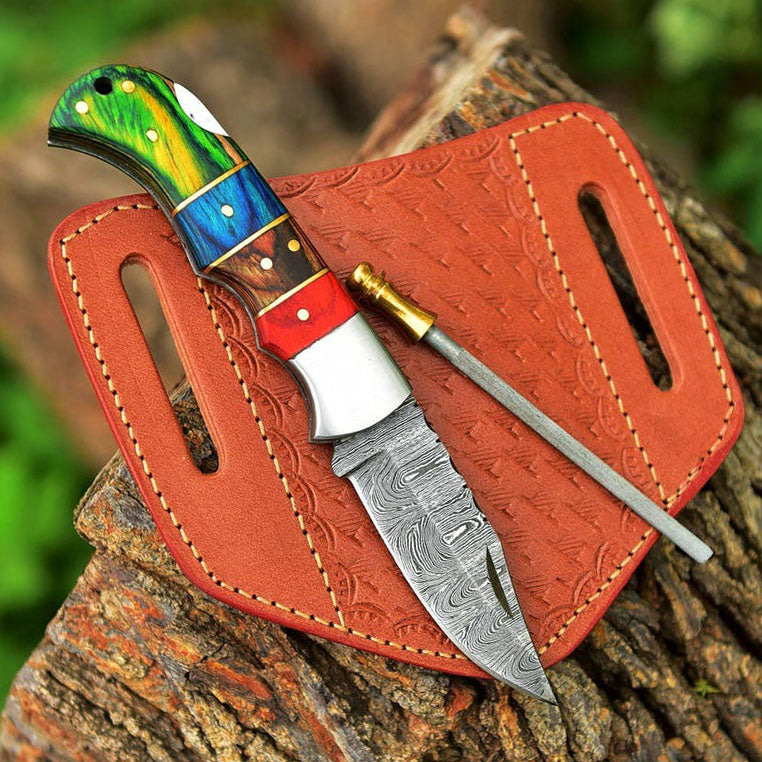 Damascus Steel Back Lock Folding Knife | Camping Knife |  Paka Wood Handle