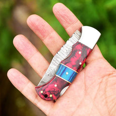 Damascus Steel Back Lock Folding Knife | Survivals Knife | Epoxy Resin With Paka Wood Handle