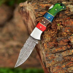 Damascus Steel Back Lock Folding Knife | Camping Knife |  Paka Wood Handle