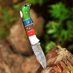 Damascus Steel Back Lock Folding Knife | Camping Knife |  Paka Wood Handle