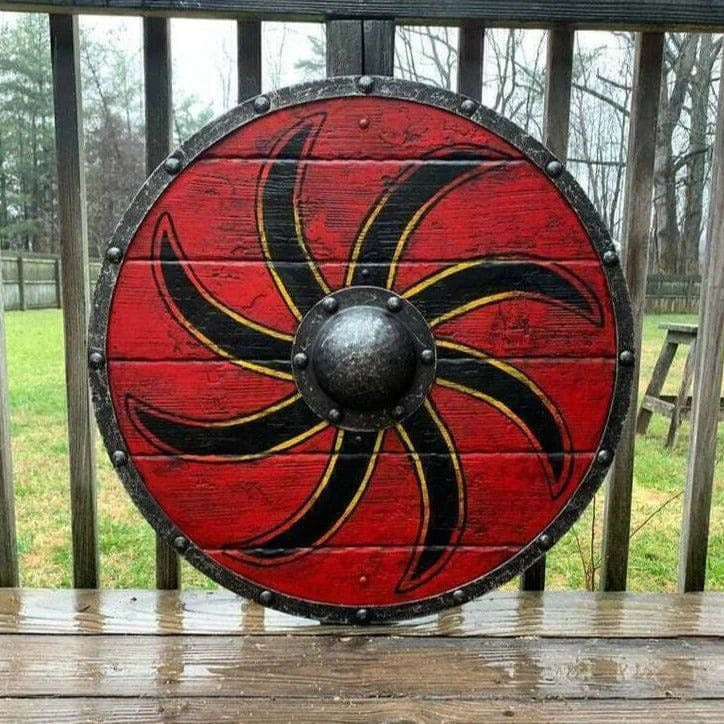 Viking Shield Round Sun Symbol Viking Shield | Plywood With Stainless Steel Boss