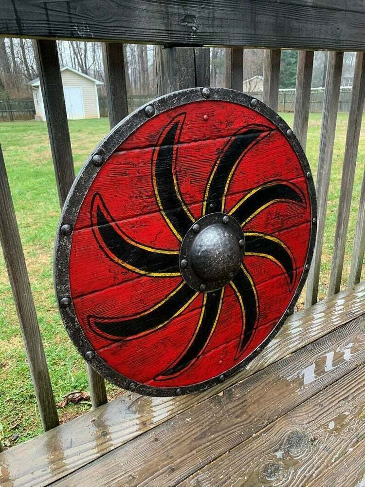 Viking Shield Round Sun Symbol Viking Shield | Plywood With Stainless Steel Boss