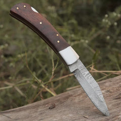 Hand-Forged Damascus Steel EDC Folding Pocket Knife with Rosewood Handle