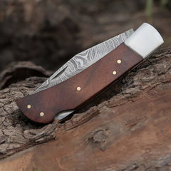 Hand-Forged Damascus Steel EDC Folding Pocket Knife with Rosewood Handle