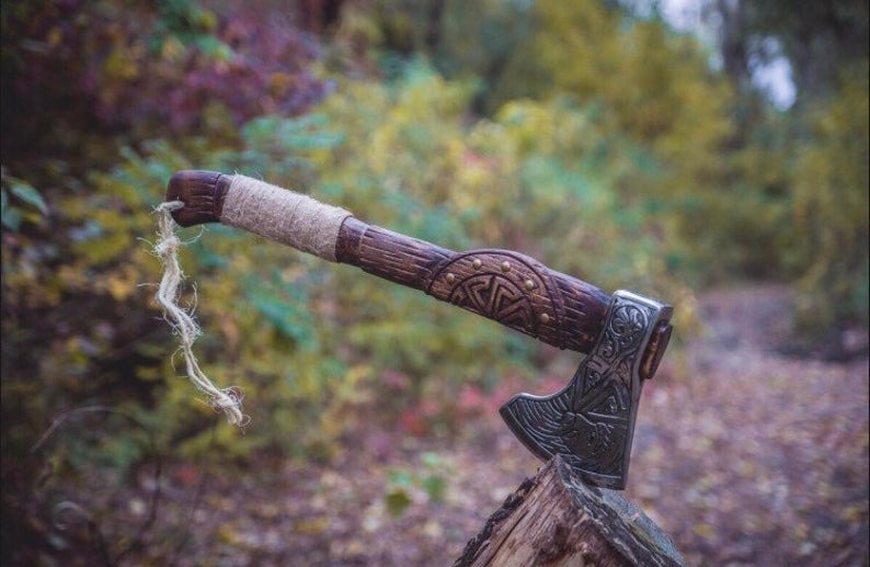 Forged Slavic Sun Viking Axe, Best Viking Axe, Christmas Gift