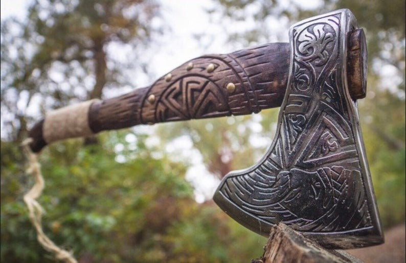 Forged Slavic Sun Viking Axe, Best Viking Axe, Christmas Gift