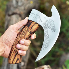 Dragon Pizza Axe – Handmade Viking Pizza Cutter with Wood-Dragon Carved Handle