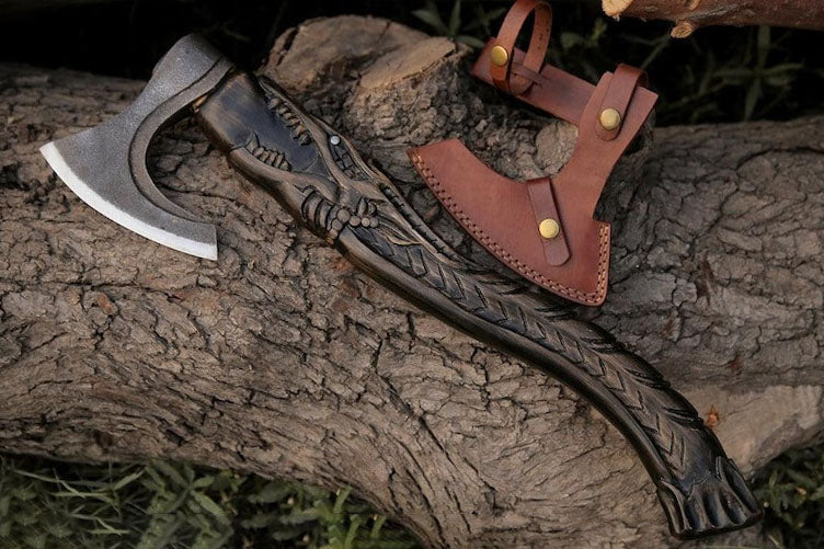 Hand Forged Dragon Craved Handle Axe, Viking Axe, Premium Style Axe