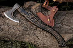 Hand Forged Dragon Craved Handle Axe, Viking Axe, Premium Style Axe