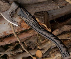 Hand Forged Dragon Craved Handle Axe, Viking Axe, Premium Style Axe