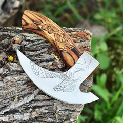 Dragon Pizza Axe – Handmade Viking Pizza Cutter with Wood-Dragon Carved Handle