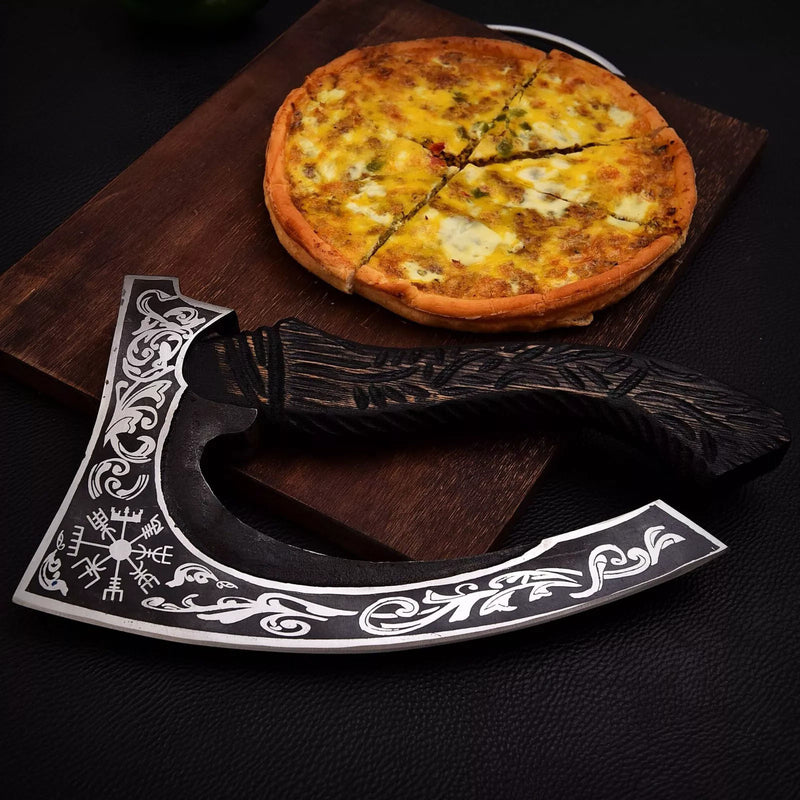 Hand-Forged Helm of Awe Pizza Axe | Viking Pizza Cutter | Customized Pizza Axe