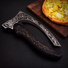 Hand-Forged Helm of Awe Pizza Axe | Viking Pizza Cutter | Customized Pizza Axe