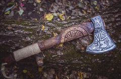 Forged Slavic Sun Viking Axe, Best Viking Axe, Christmas Gift