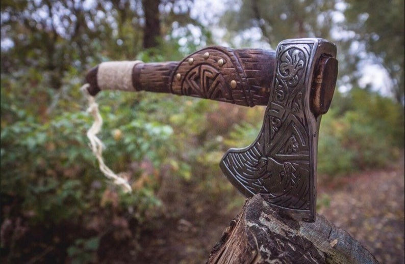 Forged Slavic Sun Viking Axe, Best Viking Axe, Christmas Gift