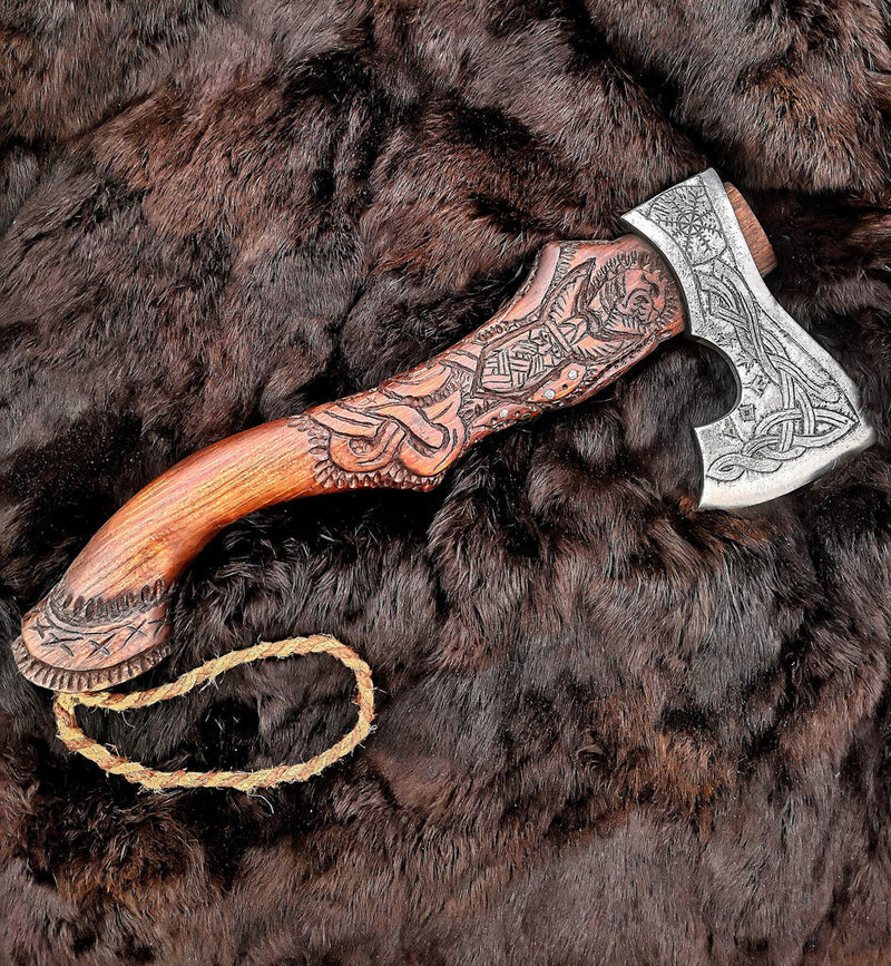 Premium Style New Addition Hand Forged Viking Axe, carved Handle Axe